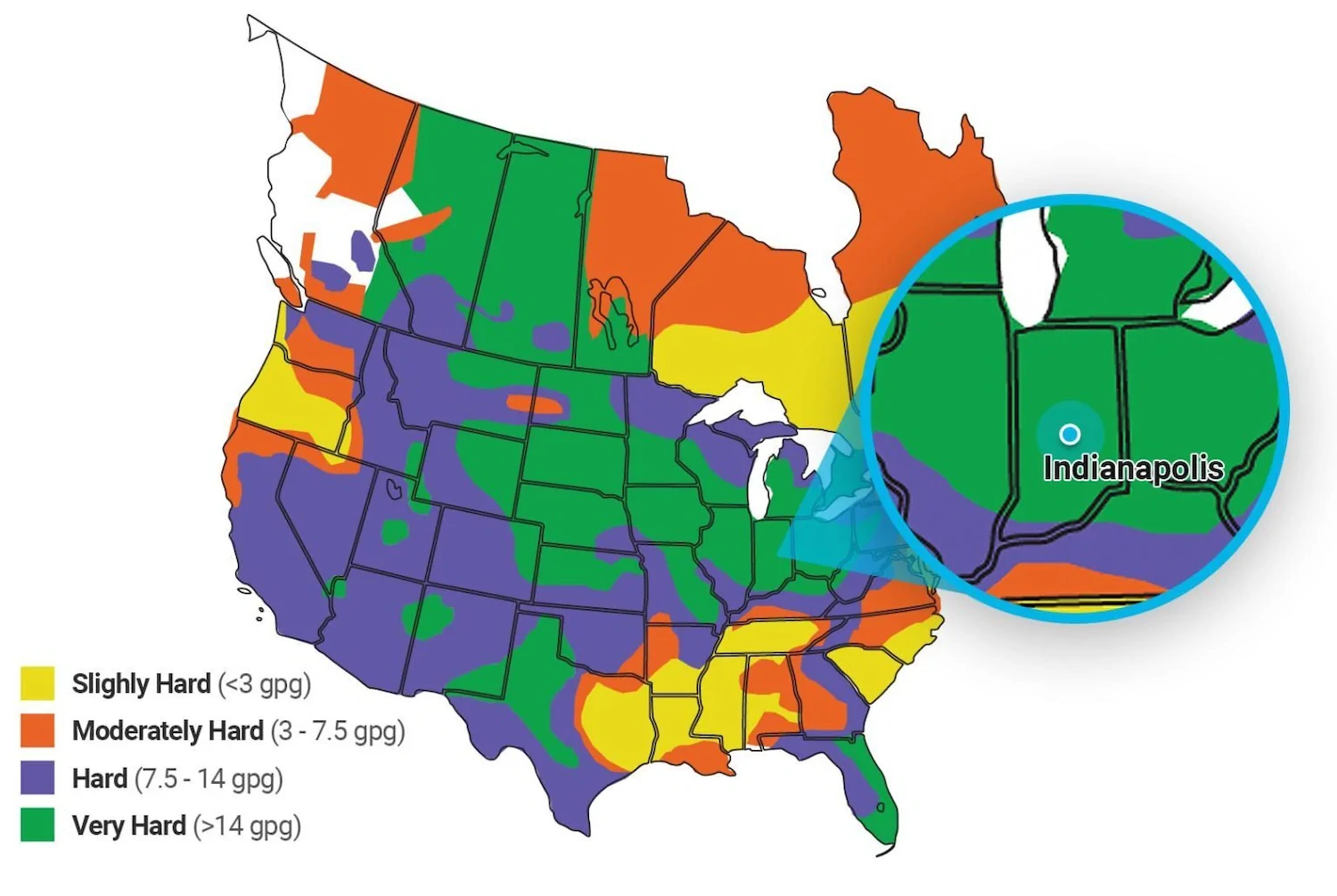 Canada hardness map and regions needing protection from Harmful Contaminants in Municipal Water